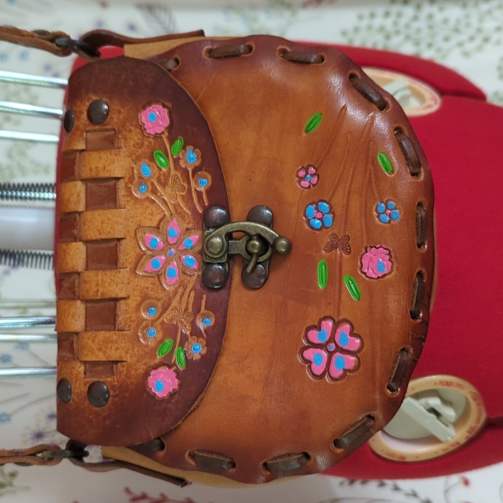 Vintage 70's Painted Leather Crossbody - Picture 1 of 6
